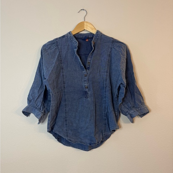 5/$55 !! 🔥 Pilcro Blue  Mandarin Collar Blouse 3/4 Sleeve - Picture 1 of 3